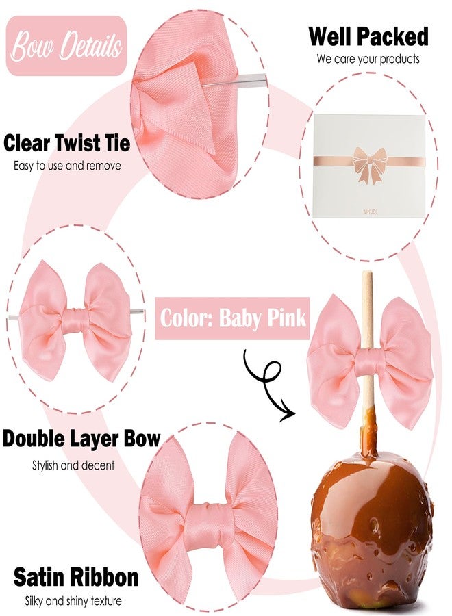 AIMUDI Pink Satin Ribbon Twist Tie Bows for Treat Bags 3.5" Baby Pink Bows for Crafts Small Pink Bows for Baby Shower Premade Bows for Cake Pops Candy Apple Wedding Favors Bridal Shower -24 Counts - Image 3